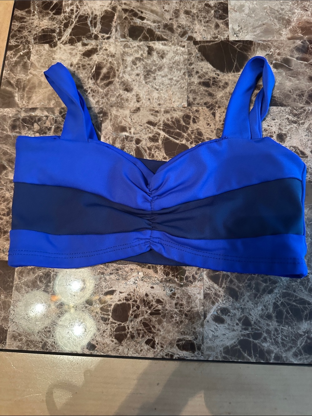 Girls Royal and Navy Two-Tone Ruched Bikini Top